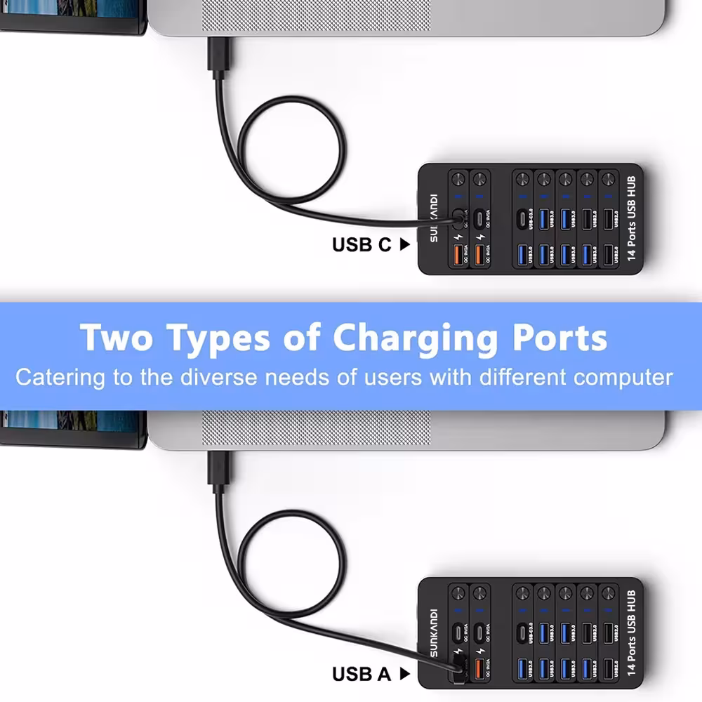 USB šakotuvas su LED