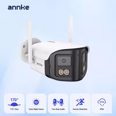 Telecamera di sicurezza Wi-Fi ANNKE da 4MP con doppia lente, visione notturna a colori, angolo di visualizzazione di 170°