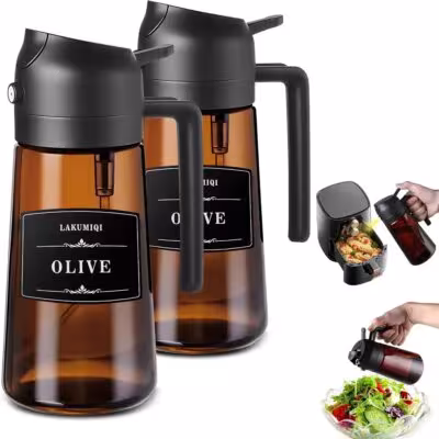 2 in 1 glass oil sprayer and dispenser, 16oz drip bottle for olive oil