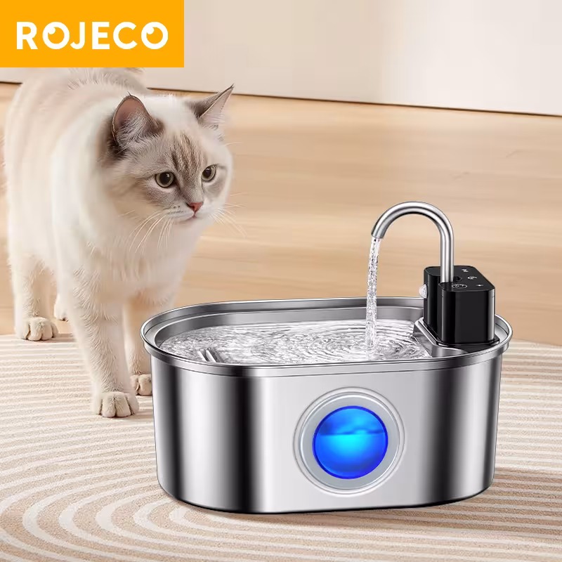 ROJECO 3.2L nerūdijančio plieno išmani katės vandens fontanas su belaidžiu sensoriumi