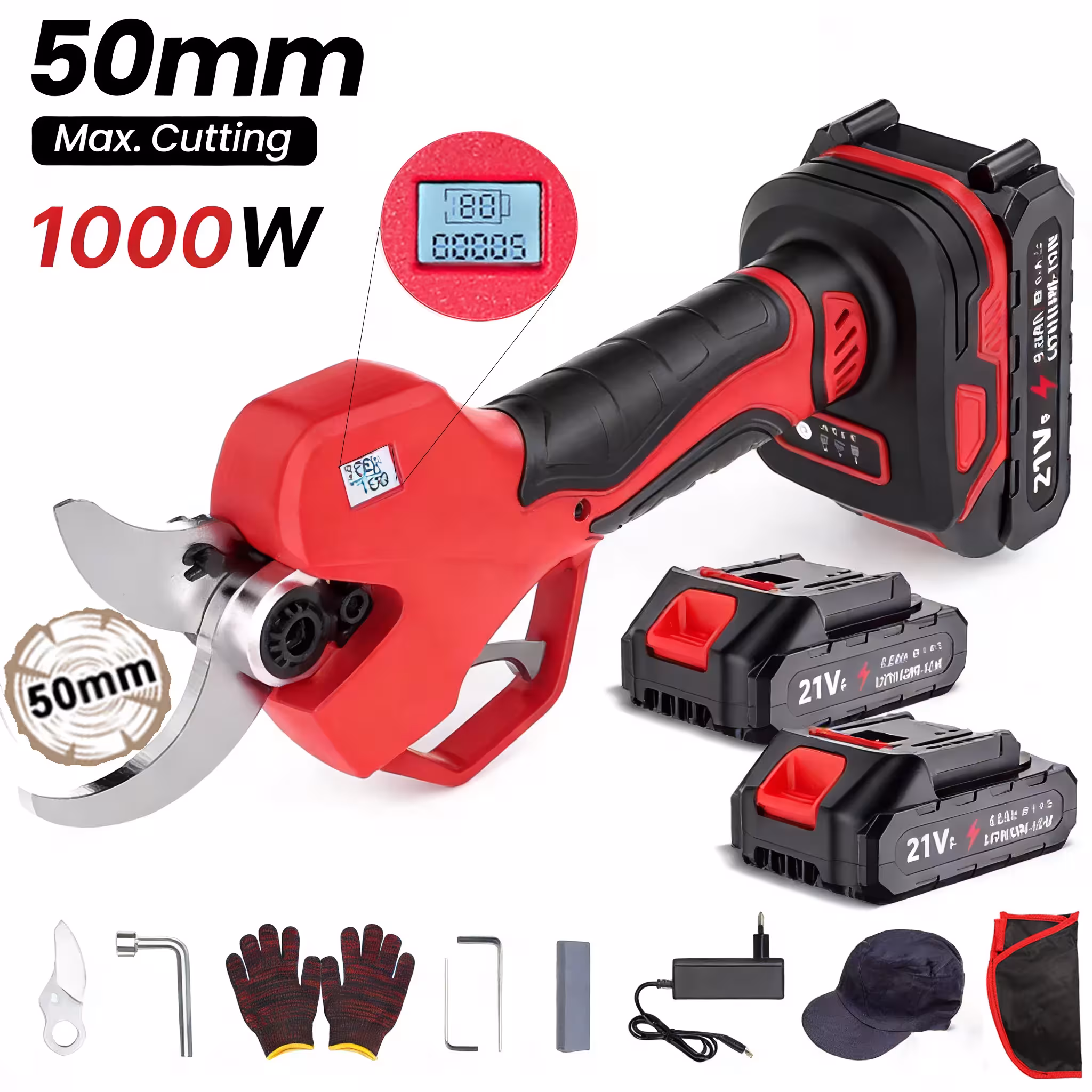 21V Cordless Electric Shears 1000W Brushless Shrub Shears 5cm Branch Cutting