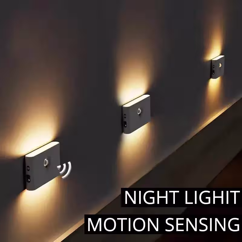 LED night light with motion sensor, wireless, USB rechargeable, top and bottom lighting