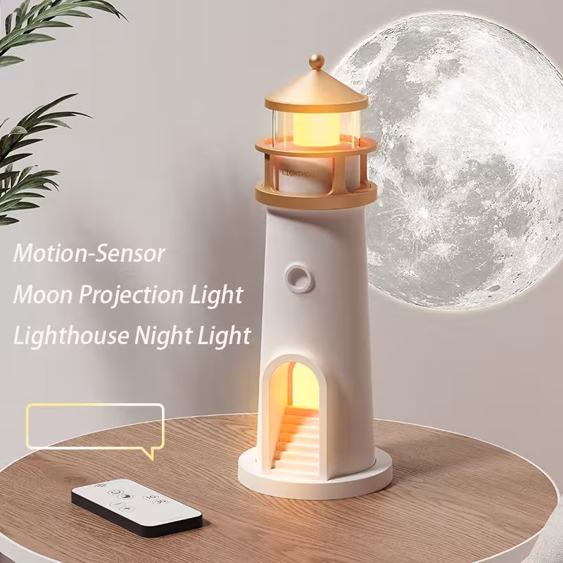 Moon lamp with lighthouse projection, Bluetooth music, motion sensor, and remote control