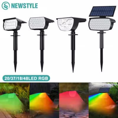 Lampada da esterno a LED RGB solare con luce colorata, 48/37/20 LED, ideale per illuminazione di giardini, vialetti e decorazioni natalizie.