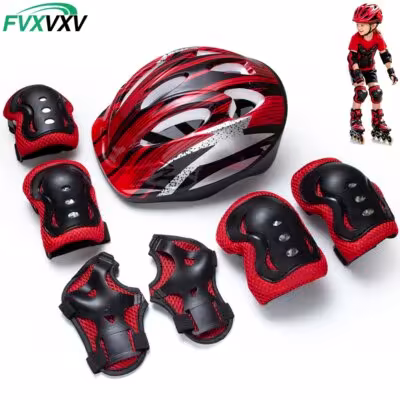 Children's protective gear set, 7 pieces - helmet, knee, elbow, and wrist protectors