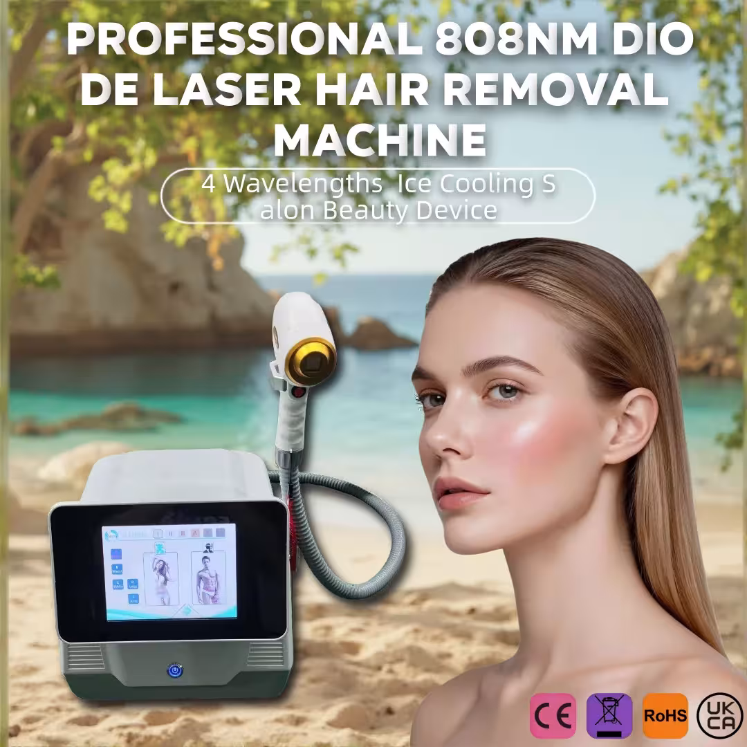Dispositivo profesional portátil de depilación láser de 755nm, 808nm, 940nm y 1064nm con refrigeración por hielo para rostro y cuerpo