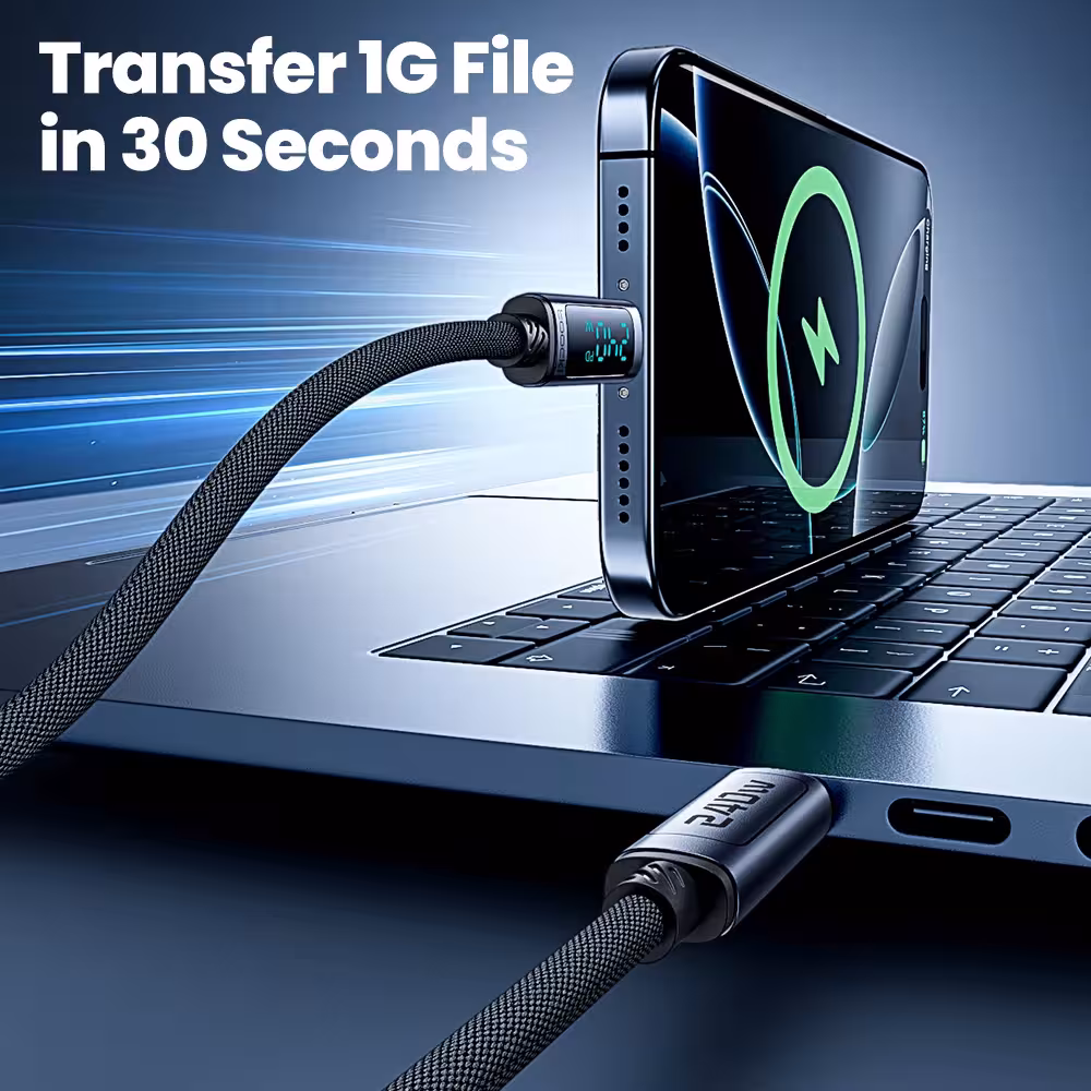 Toocki USB C kabelis 240W su skaitmeniniu ekranu, PD 3.1 greitam įkrovimui, tinka iPhone, Xiaomi, Samsung, MacBook