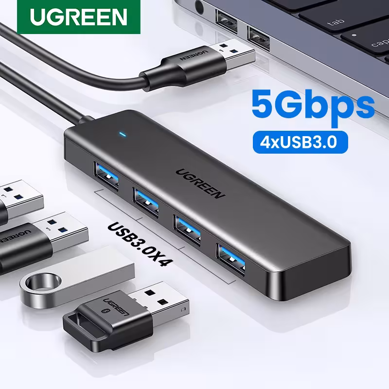 UGREEN USB 3.0 šakotuvas su 4 prievadais ir USB-C adapteriu pelei, klaviatūrai, MacBook, Xbox bei PS5