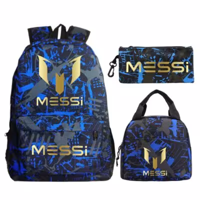Ensemble de 3 pièces : sac à dos, trousse et sac repas avec des motifs d'étoiles de football, idéal pour l'école et les cadeaux.