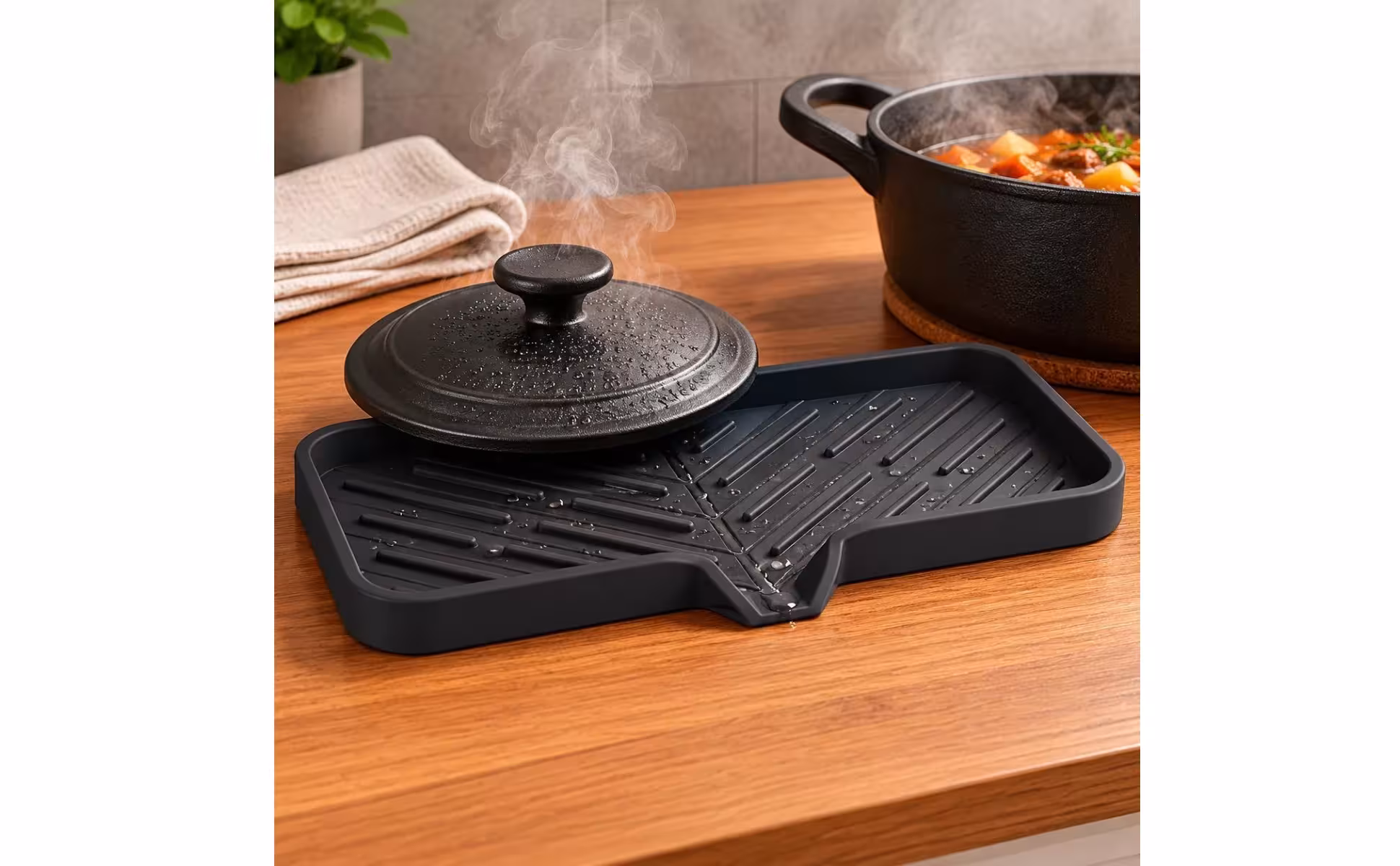 Alfombrilla de drenaje de silicona con ranura, bandeja de drenaje rectangular, accesorio para el hogar con esquinas redondeadas para encimera de cocina Alfombrilla de drenaje de silicona con ranura, bandeja de drenaje rectangular, accesorio para el hogar con esquinas redondeadas para encimera de cocina