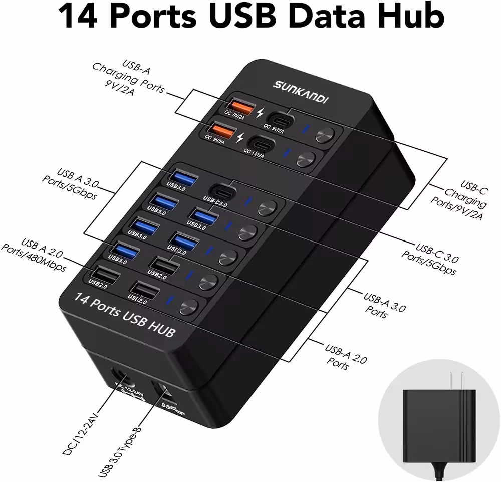 USB šakotuvas su LED