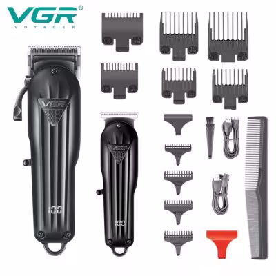 Machine à couper les cheveux professionnelle VGR pour hommes, sans fil, rechargeable, écran LED, kit de peignes V-282 V-982