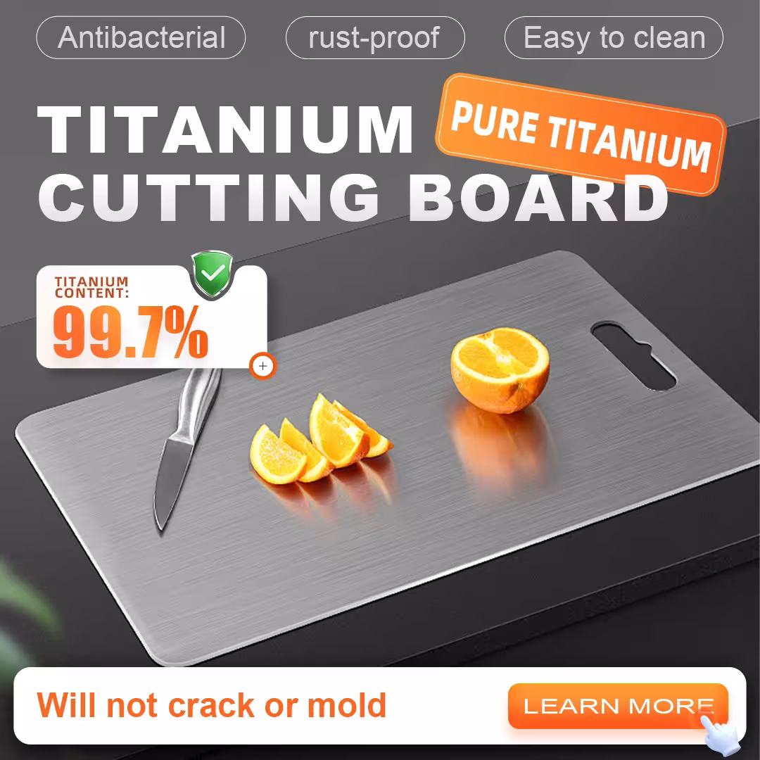 Food-safe pure titanium cutting board - antibacterial, odorless, gentle on knives, for everyday food preparation