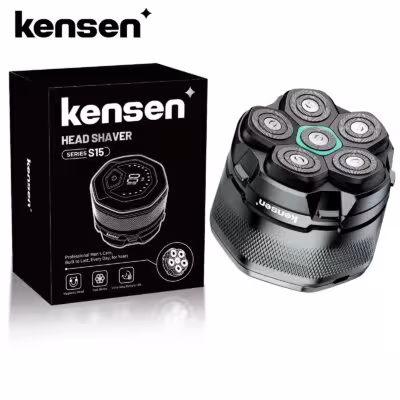 Afeitadora eléctrica KENSEN para hombre, magnética 6D, USB, pantalla LED, resistente al agua