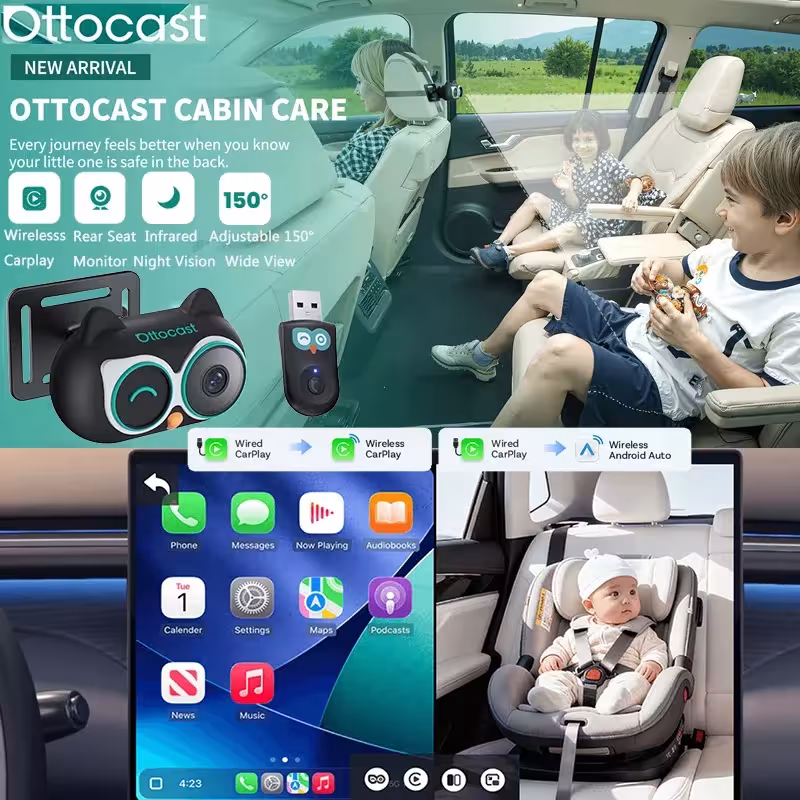 Ottocast Cabin Care belaidis CarPlay adapteris su galinio vaizdo kamera automobiliui 1080P