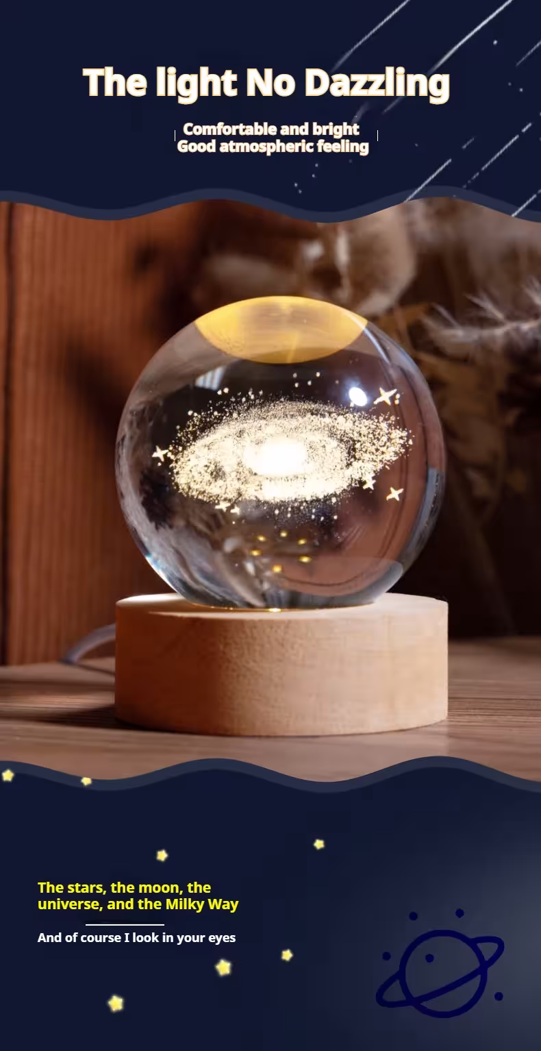 lampada notturna con sfera di cristallo