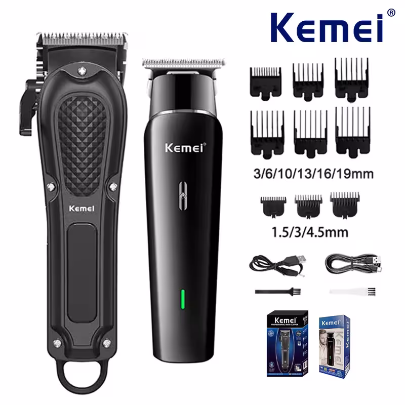 Kemei belaidė plaukų kirpimo mašinėlė vyrams su barzdos trimeriu ir USB įkrovimu, modeliai KM-1071 ir KM-1115