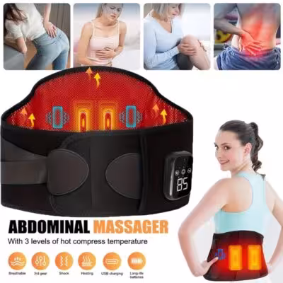 Heating vibrating back massage belt with heat compress and lumbar support