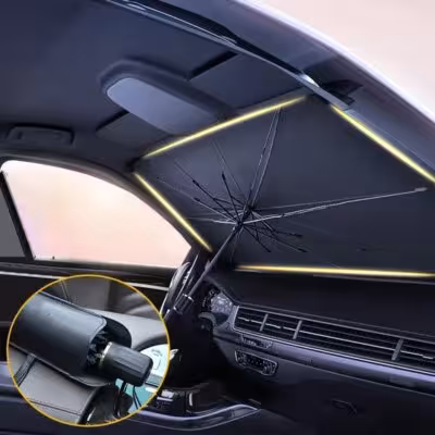 Sulankstomas automobilio priekinio stiklo saulės skėtis, apsauga nuo kaitros ir uodų vasarą