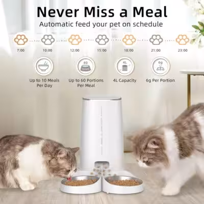 Distributore automatico Wi-Fi ROJECO da 4L per gatti e cani, con controllo remoto, app e contenitore per cibo