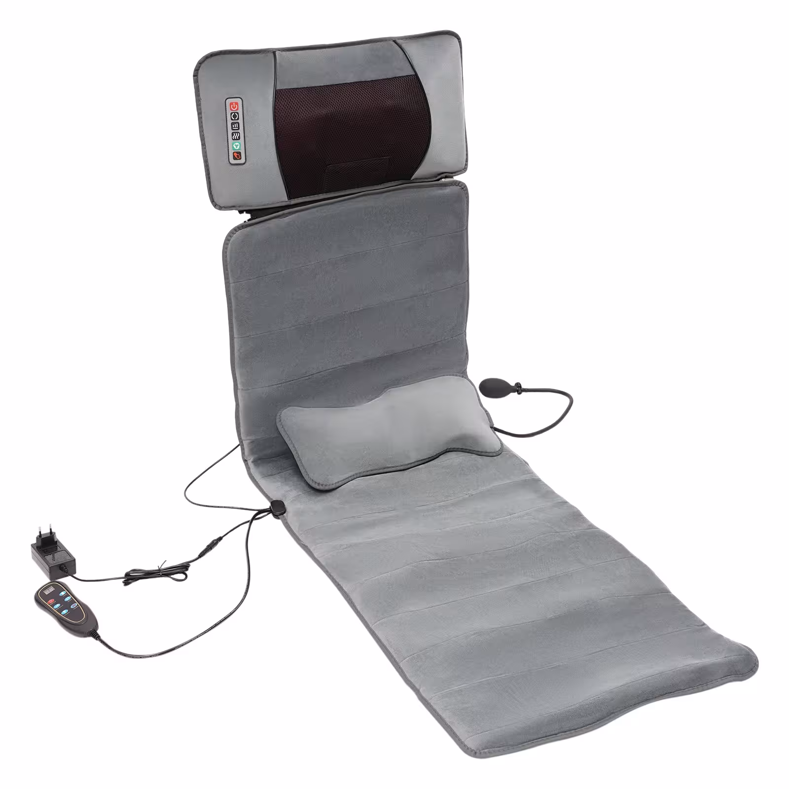 Heated full-body massage mat with lumbar support, featuring 9 modes, 20 massage nodes, and 10 motors.