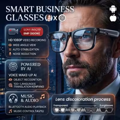 Gafas inteligentes para negocios del año 2026 con cámara 4K HD, grabación de video 1080P y traducción en más de 100 idiomas