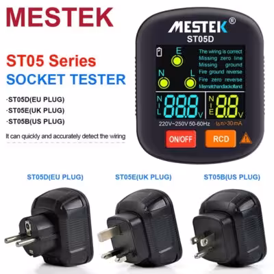 Téster eléctrico MESTEK con detector de polaridad y función de control de seguridad RCD