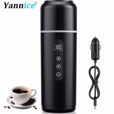 500ml automobilinis elektrinis virdulys 12V/24V, universalus kelioninis termopuodelis su jutikliniu ekranu