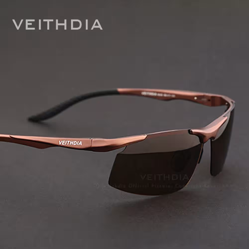 VEITHDIA maschio polarizzato occhiali da sole senza cornici, alluminio-magnesio, protezione UV400 per la guida e la pesca 6535