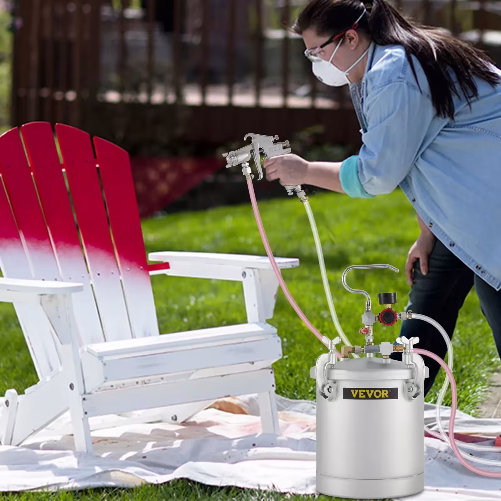 VEVOR pressure paint tank 10L with spray gun, air and fluid hoses