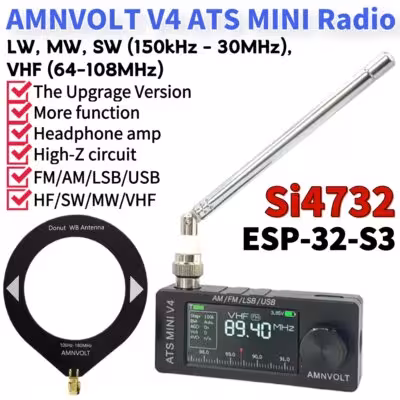 AMNVOLT V4 ATS MINI Si4732 DSP radio LSB USB AM FM radio portátil de frecuencia con pantalla de 1,9 pulgadas