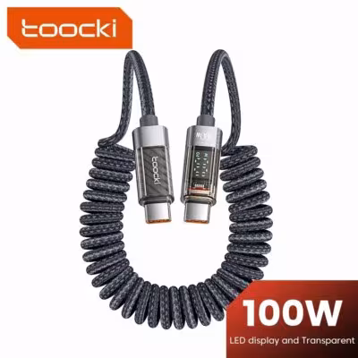 Câble Toocki USB-C vers USB-C 100W avec écran numérique, rétractable, pour une charge rapide
