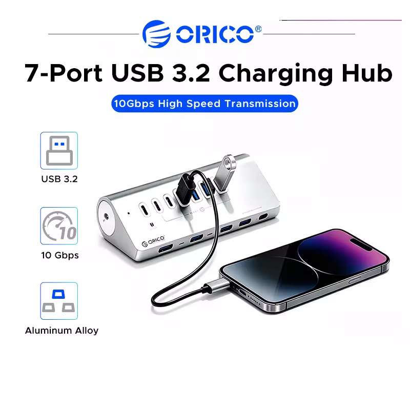 ORICO USB 3.2 Docking Station 7 Ports Type-C Hub with PD60W Charging for Computer