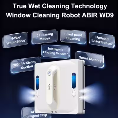 ABIR WD9 Window Cleaning Robot with 4-Way Spray, Laser Sensor, 9000PA Suction Power, and Smart Memory