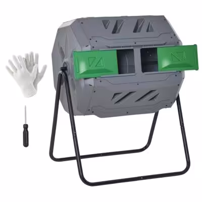 Composteur rotatif double Outsunny 160L avec cadre en acier gris 71x64x96cm
