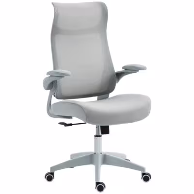 Ergonominė biuro kėdė su tinklo atlošu, juosmens atrama, 3D porankiais, pasvirimo funkcija, 360° sukimasi, 120kg, pilka