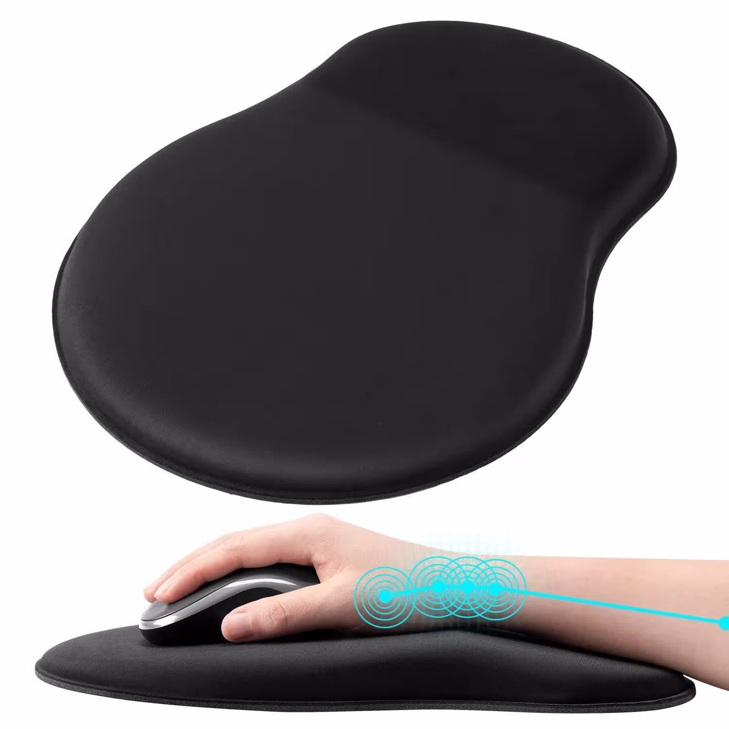 Ergonominis pelės kilimėlis su riešo atrama ir atminties putplasčiu skausmui malšinti, žaidimams bei biurui
