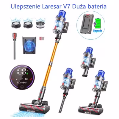 Aspiradora de mano inalámbrica Laresar V7S de 75000Pa y 650W con batería extraíble, 90 minutos de funcionamiento y pantalla LED
