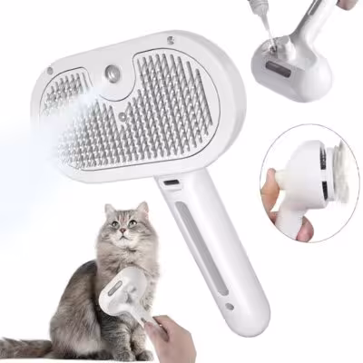 brosse de massage pulvérisateur électrique pour chiens et chats 3 en 1