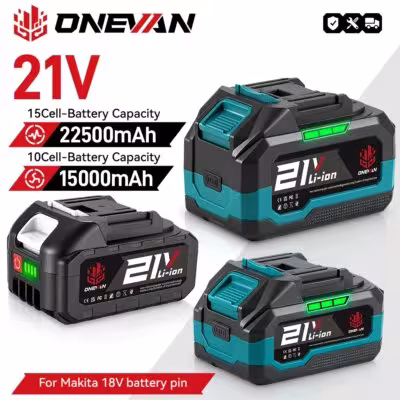 ONEVAN 15000mAh o 22500 mAh batería recargable de iones de litio con indicador compatible con herramientas Makita 18V