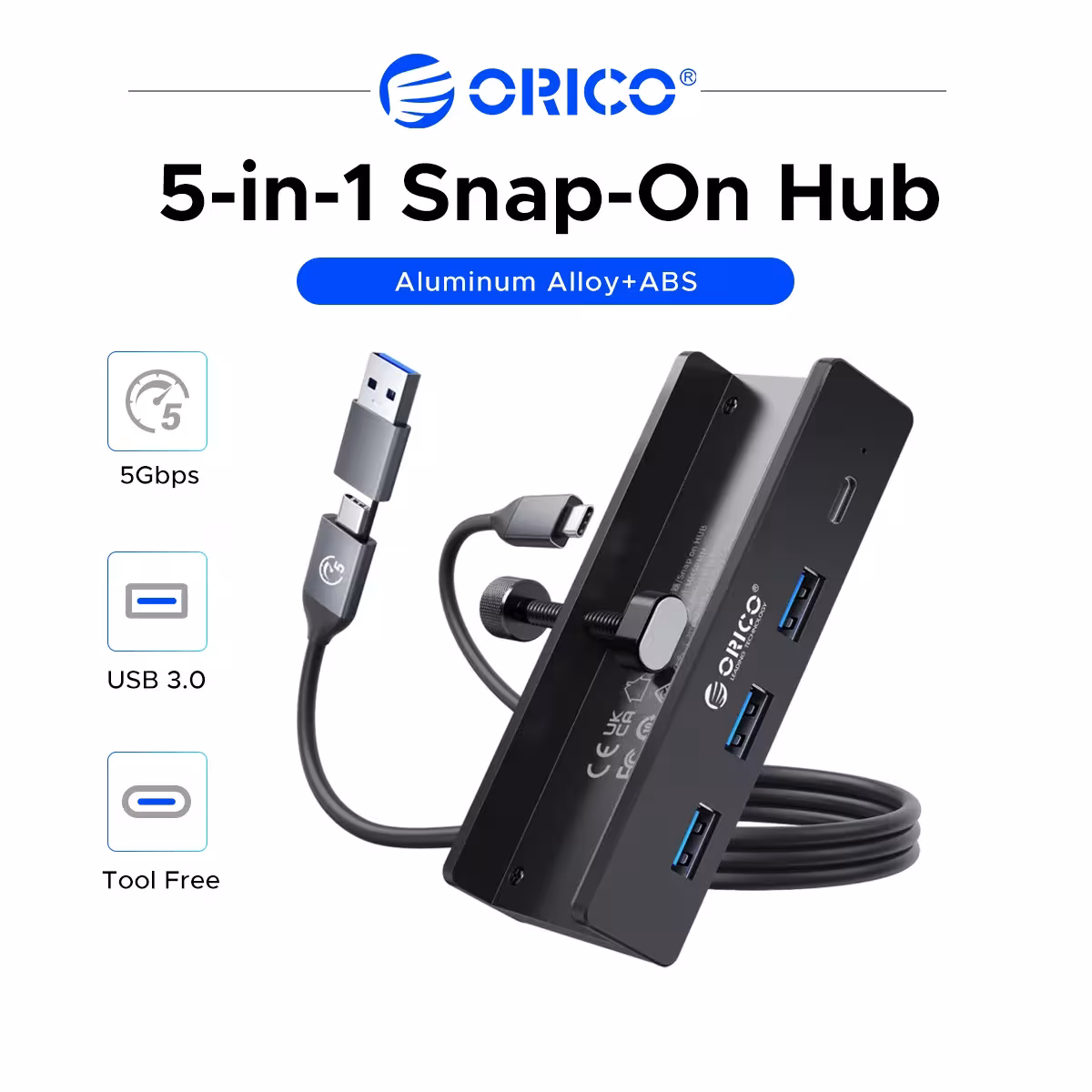 Adattatore USB 5in1 ORICO Type C 5Gbps con 3 porte USB-A per ufficio e studenti