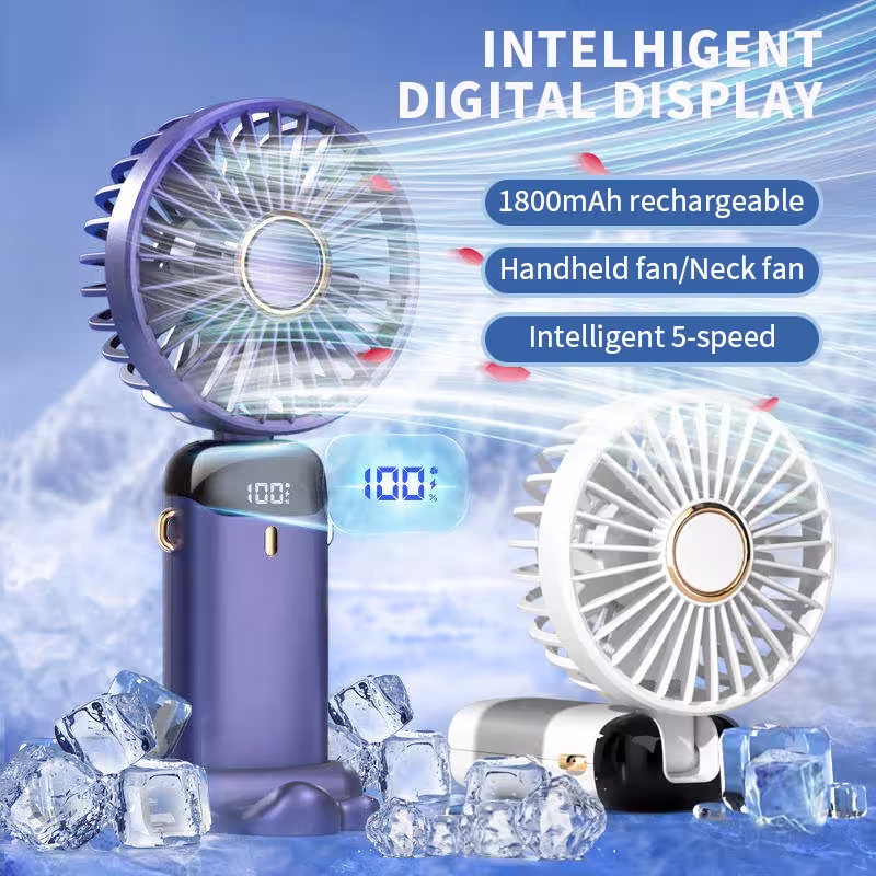 Mini ventilateur portable pliable avec tour de cou écran LED USB