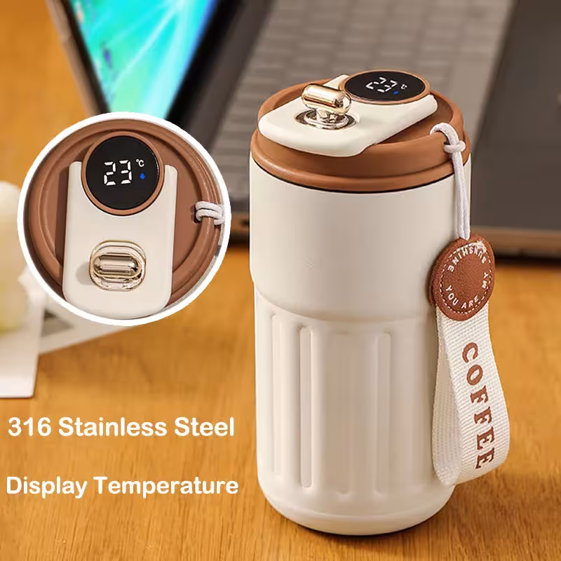 Išmanus 450ml termopuodelis su temperatūros ekranu, 316 nerūdijančio plieno vakuuminis puodelis kavai biurui ir kelionėms