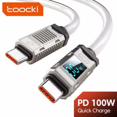 Câble de données USB-C vers USB-C Toocki 100W avec écran, boîtier en alliage de zinc, pour une charge rapide