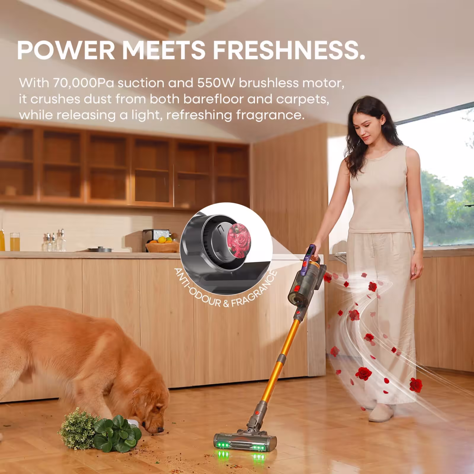 Erabros EV7 550W Belaidis Dulkių Siurblys 70KPa Siurbimo Galia 70Min Veikimo Laikas Įkrovimo Stotelė su Aromatu