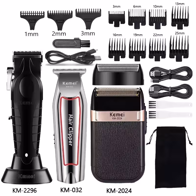Machine à couper les cheveux professionnelle Kemei KM-2296 pour hommes, rechargeable par USB.