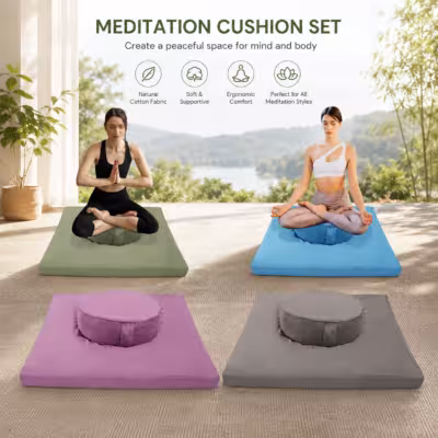 Juego de cojines para meditación con forma redonda y cuadrada, terciopelo, cáscara de arroz, lavable.