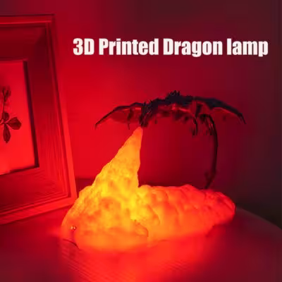 Lampe de chevet LED imprimée en 3D en forme de dragon, lampe de table rechargeable par USB pour la maison