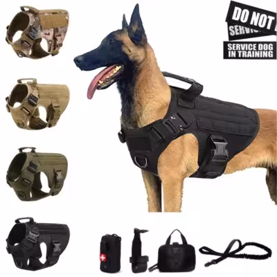 Arnés táctico para perros estilo militar con correa para todos los tamaños