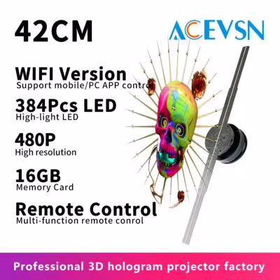 42CM 384 LED WiFi 3D hologramos ventiliatorius projektorius reklamai, logotipams, verslo ir švenčių dekoracijoms